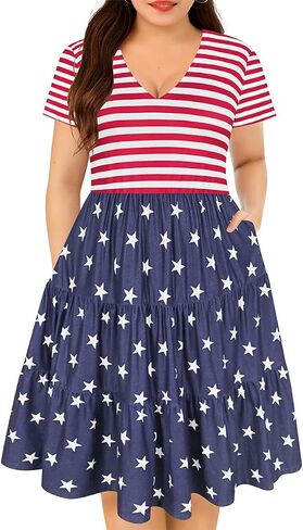 CARCOS Plus Size Dresses for Women Summer Short Sleeve V Neck Patchwork Dresseses XL-5XL in Kuwait