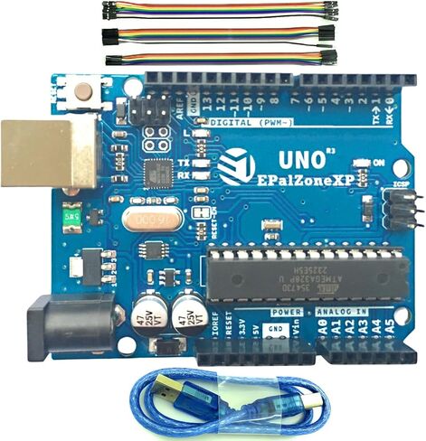 UNO R3 Board ATmega328P Atmega16U2 + USB Cable + 30pcs 20cm Dupont Wires (Arduino-Compatible) for Arduino IDE in Kuwait