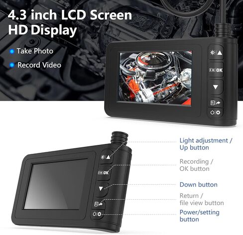 المنظار الصناعي، كاميرا SKYBASIC الرقمية Borescope Sewer Camera IP67 مقاومة للماء 4.3 بوصة شاشة LCD HD كاميرا فحص ثعبان مع 6 مصابيح LED، كابل شبه صلب، بطاقة 32 جيجابايت وأداة -16.5FT in Kuwait