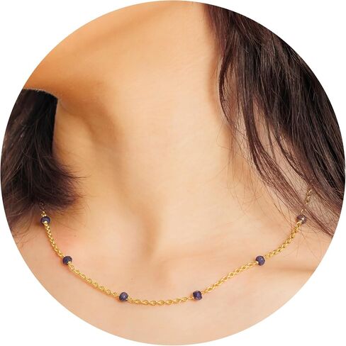 Dainty Gold Necklace for Women,Trendy 18k Gold Plated Sterling Silver Choker Necklace Thin Beaded Blue Sapphire Choker Necklaces Womens Simple Jewelry Gift for Valentines Day in Saudi Arabia