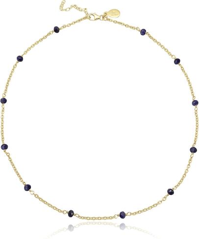 Dainty Gold Necklace for Women,Trendy 18k Gold Plated Sterling Silver Choker Necklace Thin Beaded Blue Sapphire Choker Necklaces Womens Simple Jewelry Gift for Valentines Day in Saudi Arabia