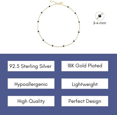 Dainty Gold Necklace for Women,Trendy 18k Gold Plated Sterling Silver Choker Necklace Thin Beaded Blue Sapphire Choker Necklaces Womens Simple Jewelry Gift for Valentines Day in Saudi Arabia