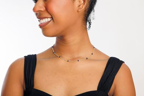 Dainty Gold Necklace for Women,Trendy 18k Gold Plated Sterling Silver Choker Necklace Thin Beaded Blue Sapphire Choker Necklaces Womens Simple Jewelry Gift for Valentines Day in Saudi Arabia