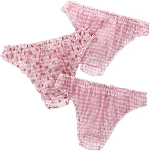 SweatyRocks Women's 3 Piece Allover Print Bow Front Panty Low Rise Lettuce Trim Comfy Briefs Set in Saudi Arabia