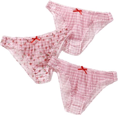 SweatyRocks Women's 3 Piece Allover Print Bow Front Panty Low Rise Lettuce Trim Comfy Briefs Set in Saudi Arabia