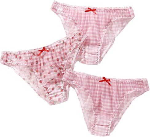 SweatyRocks Women's 3 Piece Allover Print Bow Front Panty Low Rise Lettuce Trim Comfy Briefs Set in Saudi Arabia