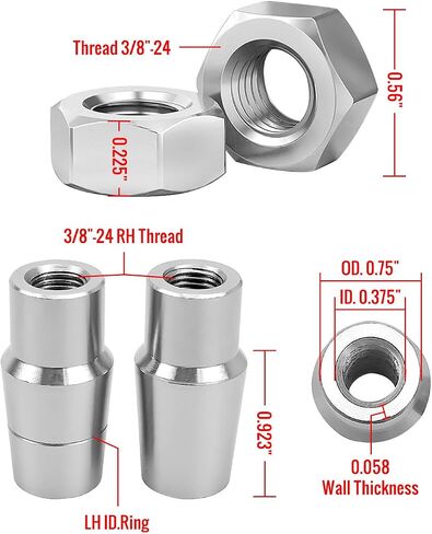 3/8 x 3/8-24 Heim Joints Rod End Kit, 058 Bungs Panhard Bar Kit Left and Right Hand, 1 Set in Saudi Arabia