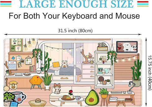 kawaii الأخضر مكتب حصيرة لطيف لوحة الماوس اليابانية، والزهور والنباتات لوحة المفاتيح حصيرة، أنيمي جماليات لوحة الماوس كبيرة xxl الألعاب مكتب وسادة xl مكتب ديكور المنزل للنساء الفتيات لوحة المفاتيح لوحة المفاتيح 31.5 "x15.75" in Kuwait