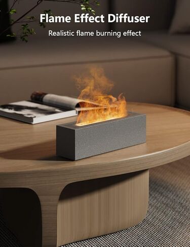 Shiawase Oil Diffuser, 200ml Flame Essential Oil Diffuser/Humidifier, Bedrock Fire Air Scent Diffuser for Home, Kids Room, Bedroom, Aroma Diffuser with 2 Light Modes, Waterless Auto Off-Grey in Kuwait