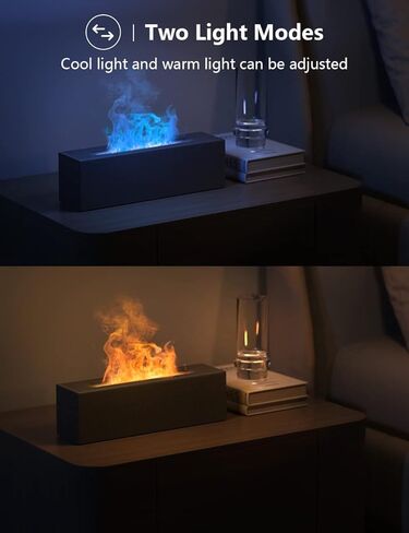 Shiawase Oil Diffuser, 200ml Flame Essential Oil Diffuser/Humidifier, Bedrock Fire Air Scent Diffuser for Home, Kids Room, Bedroom, Aroma Diffuser with 2 Light Modes, Waterless Auto Off-Grey in Kuwait