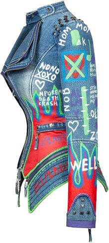 FUYUAN Women's fashion studs perfectly shaped artificial leather jacket graffiti punk motorcycle jacket in Saudi Arabia