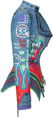 FUYUAN Women's fashion studs perfectly shaped artificial leather jacket graffiti punk motorcycle jacket in Saudi Arabia