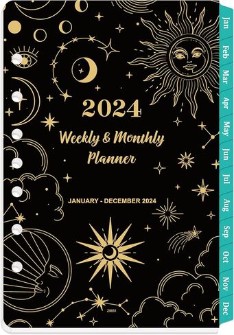 عبوات مخطط 2024 - عبوات مخطط 2024، يناير 2024 - ديسمبر 2024، إدراجات مخطط 2024، 5.5 بوصة × 8.5 بوصة، عبوات مخططة أسبوعية وشهرية 2024، إدراجات مجلد مع 7 علامات تبويب شهرية مثقوبة in Kuwait