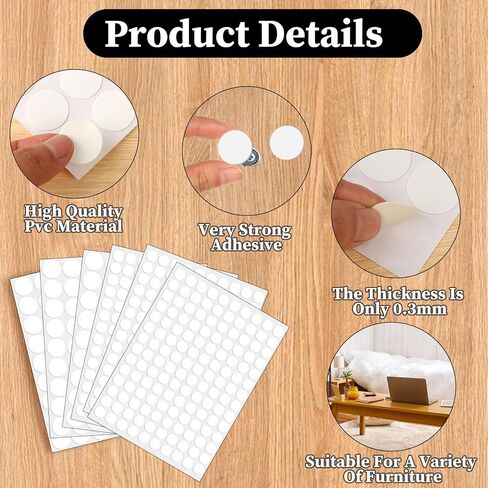 Giantree 582 Pcs Self-Adhesive Screw Hole Stickers, Self-Adhesive Screw Covers Caps Dustproof Sticker Waterproof for Wall Cabinets Bookcase Desk Screws Furniture Repairing White 2 Size (0.83" &0.55") in Saudi Arabia