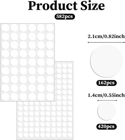 Giantree 582 Pcs Self-Adhesive Screw Hole Stickers, Self-Adhesive Screw Covers Caps Dustproof Sticker Waterproof for Wall Cabinets Bookcase Desk Screws Furniture Repairing White 2 Size (0.83" &0.55") in Saudi Arabia