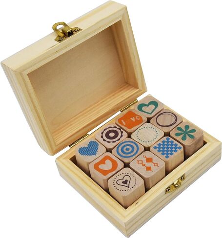 Youkwer 12 قطعة صغيرة لطيفة من الطوابع المطاطية الخشبية اللطيفة DIY مجموعة طوابع سجل القصاصات مع صندوق خشبي (إبزيم نحاسي، قلب) in Kuwait