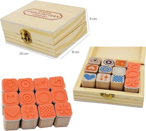 Youkwer 12 قطعة صغيرة لطيفة من الطوابع المطاطية الخشبية اللطيفة DIY مجموعة طوابع سجل القصاصات مع صندوق خشبي (إبزيم نحاسي، قلب) in Kuwait