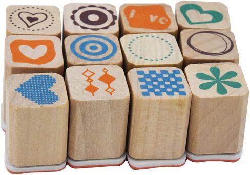 Youkwer 12 قطعة صغيرة لطيفة من الطوابع المطاطية الخشبية اللطيفة DIY مجموعة طوابع سجل القصاصات مع صندوق خشبي (إبزيم نحاسي، قلب) in Kuwait