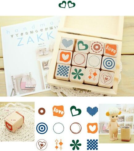 Youkwer 12 قطعة صغيرة لطيفة من الطوابع المطاطية الخشبية اللطيفة DIY مجموعة طوابع سجل القصاصات مع صندوق خشبي (إبزيم نحاسي، قلب) in Kuwait