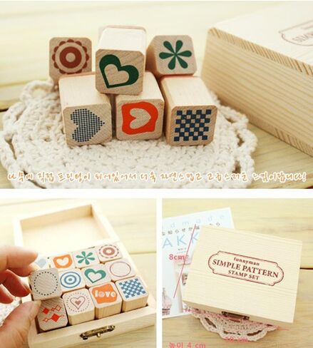 Youkwer 12 قطعة صغيرة لطيفة من الطوابع المطاطية الخشبية اللطيفة DIY مجموعة طوابع سجل القصاصات مع صندوق خشبي (إبزيم نحاسي، قلب) in Kuwait