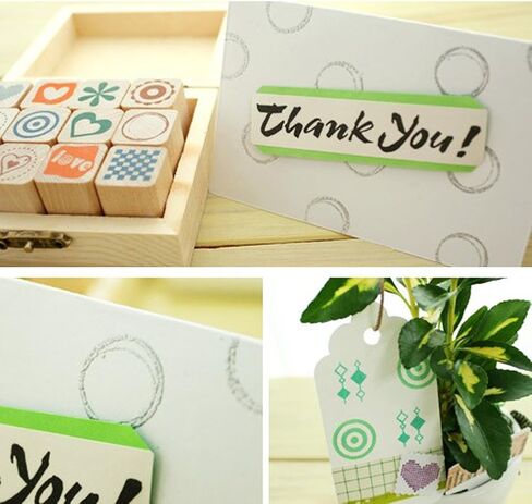 Youkwer 12 قطعة صغيرة لطيفة من الطوابع المطاطية الخشبية اللطيفة DIY مجموعة طوابع سجل القصاصات مع صندوق خشبي (إبزيم نحاسي، قلب) in Kuwait