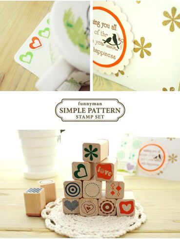 Youkwer 12 قطعة صغيرة لطيفة من الطوابع المطاطية الخشبية اللطيفة DIY مجموعة طوابع سجل القصاصات مع صندوق خشبي (إبزيم نحاسي، قلب) in Kuwait