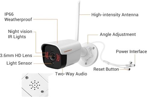 كاميرا TIGERSECU الإضافية لاستخدام نظام أمان WiFi NVR 1080P فقط، مقاومة للطقس، كشف الإنسان بالذكاء الاصطناعي (يُباع مصدر الطاقة بشكل منفصل) in Kuwait
