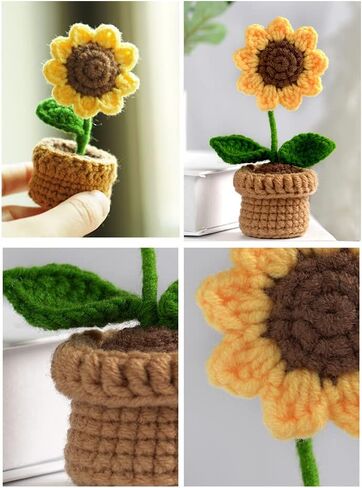 مجموعة أدوات الكروشيه للمبتدئين، قطعتان من نباتات عباد الشمس، مجموعة كروشيه كاملة للبالغين والأطفال مع فيديو تعليمي خطوة بخطوة in Kuwait