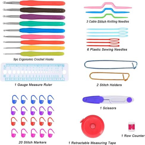 Teamoy Crochet Hooks Set - 9 Pieces Ergonomic Crochet Hooks with Case and Crochet Accessories, Perfect for Arthritic Hands,Cats Blue in Saudi Arabia