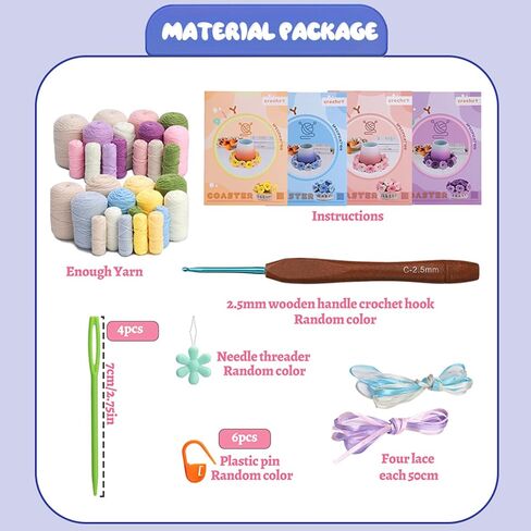 soeNoTK Crochet Kit for Beginners,4PCS Dual-Purpose Crochet Flower Kits as Coasters or Flower Bouquets for Desktop Decotion, Complete Beginner Crochet Kit with Crochet Book and Step-by-Step Video in Saudi Arabia