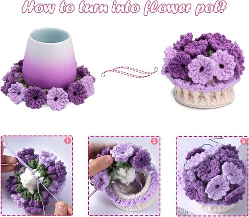 soeNoTK Crochet Kit for Beginners,4PCS Dual-Purpose Crochet Flower Kits as Coasters or Flower Bouquets for Desktop Decotion, Complete Beginner Crochet Kit with Crochet Book and Step-by-Step Video in Saudi Arabia
