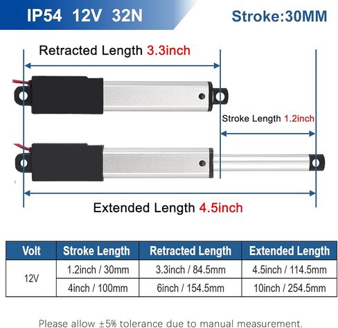 1.2 بوصة 1.2 بوصة محرك خطي صغير للسكتة الدماغية 12 فولت 32N/7.2 رطل سرعة المحرك الخطي الكهربائي الصغير 1.2 بوصة/ثانية مع دعامات تثبيت، للروبوتات، أتمتة المنزل in Kuwait