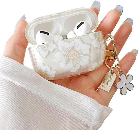 MINSCOSE Compatible with AirPods Pro 3rd Generation Case (2025) with Cleaner Kit,Cute Cartoon Flower Pattern Design with Floral Keychain, Soft TPU Protective Shockproof Case for AirPods Pro 3-White in Kuwait