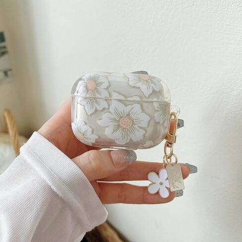 MINSCOSE Compatible with AirPods Pro 3rd Generation Case (2025) with Cleaner Kit,Cute Cartoon Flower Pattern Design with Floral Keychain, Soft TPU Protective Shockproof Case for AirPods Pro 3-White in Kuwait