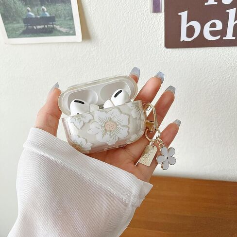 MINSCOSE Compatible with AirPods Pro 3rd Generation Case (2025) with Cleaner Kit,Cute Cartoon Flower Pattern Design with Floral Keychain, Soft TPU Protective Shockproof Case for AirPods Pro 3-White in Kuwait