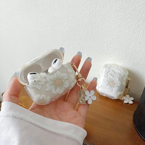 MINSCOSE Compatible with AirPods Pro 3rd Generation Case (2025) with Cleaner Kit,Cute Cartoon Flower Pattern Design with Floral Keychain, Soft TPU Protective Shockproof Case for AirPods Pro 3-White in Kuwait