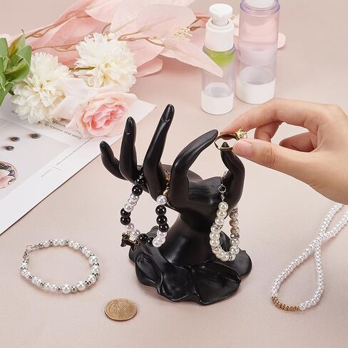 PH PandaHall Ring Holder, Hand Jewelry Holder Resin Ring Display Stand OK Gesture Mannequin Hands Holder for Jewelry Display Storage Ring Bracelet, Home Retail Organization, Black, 1 Piece in Saudi Arabia