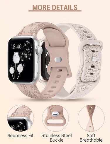 عبوتان من Minyee بسوار منقوش بالزهور متوافق مع أساور ساعة Apple 41 مم 40 مم 38 مم 44 مم 45 مم 42 مم 49 مم للنساء، حزام صيفي فاخر من السيليكون عباد الشمس لساعة iWatch Ultra 2، السلسلة 9/8/7/6/5/4/3/2/1/ SE in Kuwait