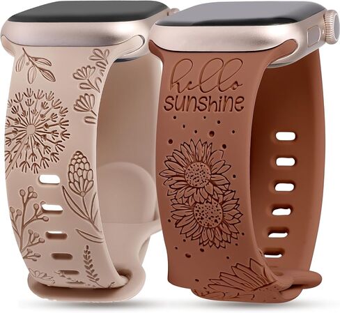 عبوتان من Minyee بسوار منقوش بالزهور متوافق مع أساور ساعة Apple 41 مم 40 مم 38 مم 44 مم 45 مم 42 مم 49 مم للنساء، حزام صيفي فاخر من السيليكون عباد الشمس لساعة iWatch Ultra 2، السلسلة 9/8/7/6/5/4/3/2/1/ SE in Kuwait