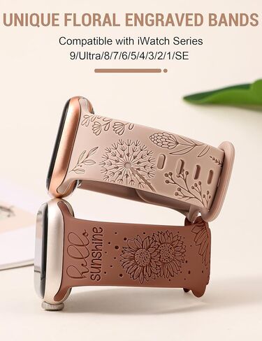 عبوتان من Minyee بسوار منقوش بالزهور متوافق مع أساور ساعة Apple 41 مم 40 مم 38 مم 44 مم 45 مم 42 مم 49 مم للنساء، حزام صيفي فاخر من السيليكون عباد الشمس لساعة iWatch Ultra 2، السلسلة 9/8/7/6/5/4/3/2/1/ SE in Kuwait