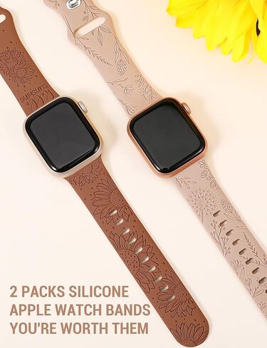 عبوتان من Minyee بسوار منقوش بالزهور متوافق مع أساور ساعة Apple 41 مم 40 مم 38 مم 44 مم 45 مم 42 مم 49 مم للنساء، حزام صيفي فاخر من السيليكون عباد الشمس لساعة iWatch Ultra 2، السلسلة 9/8/7/6/5/4/3/2/1/ SE in Kuwait