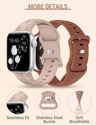 عبوتان من Minyee بسوار منقوش بالزهور متوافق مع أساور ساعة Apple 41 مم 40 مم 38 مم 44 مم 45 مم 42 مم 49 مم للنساء، حزام صيفي فاخر من السيليكون عباد الشمس لساعة iWatch Ultra 2، السلسلة 9/8/7/6/5/4/3/2/1/ SE in Kuwait