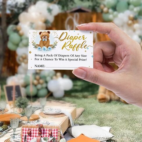 لافتة لعبة حفل استحمام الطفل من حفاضات يانصيب، بدلة تزيين استحمام الطفل من حفاضات الدب (علامة واحدة + 50 بطاقة تخمين)، تذكرة إدخال سحب للأولاد باللون الأزرق - (1أ) in Kuwait