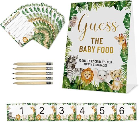 مجموعة ألعاب استحمام الطفل Guess The Baby Food (علامة واحدة + 25 بطاقة إجابة + 6 بطاقات أرقام)، لعبة استحمام الطفل في الغابة سفاري على شكل حيوان، حمام الطفل في الغابة/ ديكور لحفلات الكشف عن الجنس in Kuwait