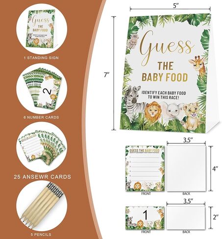 مجموعة ألعاب استحمام الطفل Guess The Baby Food (علامة واحدة + 25 بطاقة إجابة + 6 بطاقات أرقام)، لعبة استحمام الطفل في الغابة سفاري على شكل حيوان، حمام الطفل في الغابة/ ديكور لحفلات الكشف عن الجنس in Kuwait