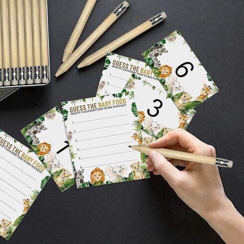 مجموعة ألعاب استحمام الطفل Guess The Baby Food (علامة واحدة + 25 بطاقة إجابة + 6 بطاقات أرقام)، لعبة استحمام الطفل في الغابة سفاري على شكل حيوان، حمام الطفل في الغابة/ ديكور لحفلات الكشف عن الجنس in Kuwait