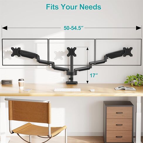 حامل شاشة ثلاثي، حامل شاشة مكتبي لـ 3 شاشات كمبيوتر حتى 32 بوصة، ذراع شاشة ثلاثي مع زنبرك غاز، حامل شاشة عالي التحمل يحمل ما يصل إلى 17.6 رطل لكل واحدة، حامل Vesa 75x75، 100x100 in Kuwait