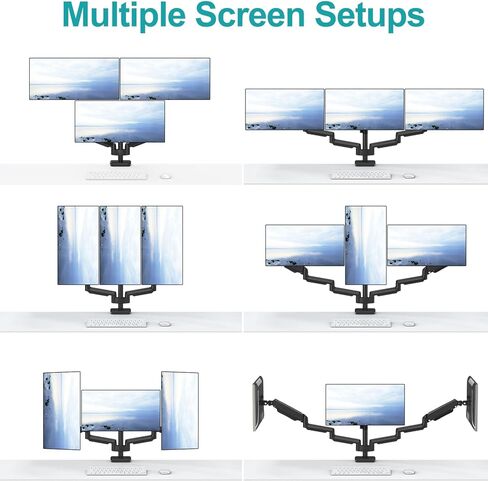 حامل شاشة ثلاثي، حامل شاشة مكتبي لـ 3 شاشات كمبيوتر حتى 32 بوصة، ذراع شاشة ثلاثي مع زنبرك غاز، حامل شاشة عالي التحمل يحمل ما يصل إلى 17.6 رطل لكل واحدة، حامل Vesa 75x75، 100x100 in Kuwait