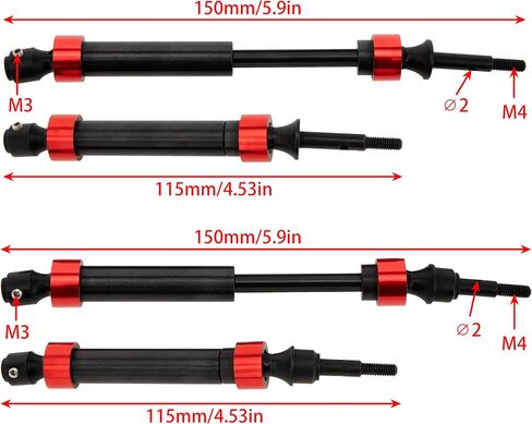 DKKY Metal Driveshaft Steel Front CVD Spline for RC 1/10 Slash 4x4 Rustler 4X4 Stampede 4X4 Short Course Truck #6852 Kit V2(Red, Front*2) in Saudi Arabia