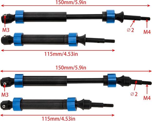 DKKY Metal Driveshaft Steel Front CVD Spline for RC 1/10 Slash 4x4 Rustler 4X4 Stampede 4X4 Short Course Truck #6852 Kit V2(Red, Front*2) in Saudi Arabia